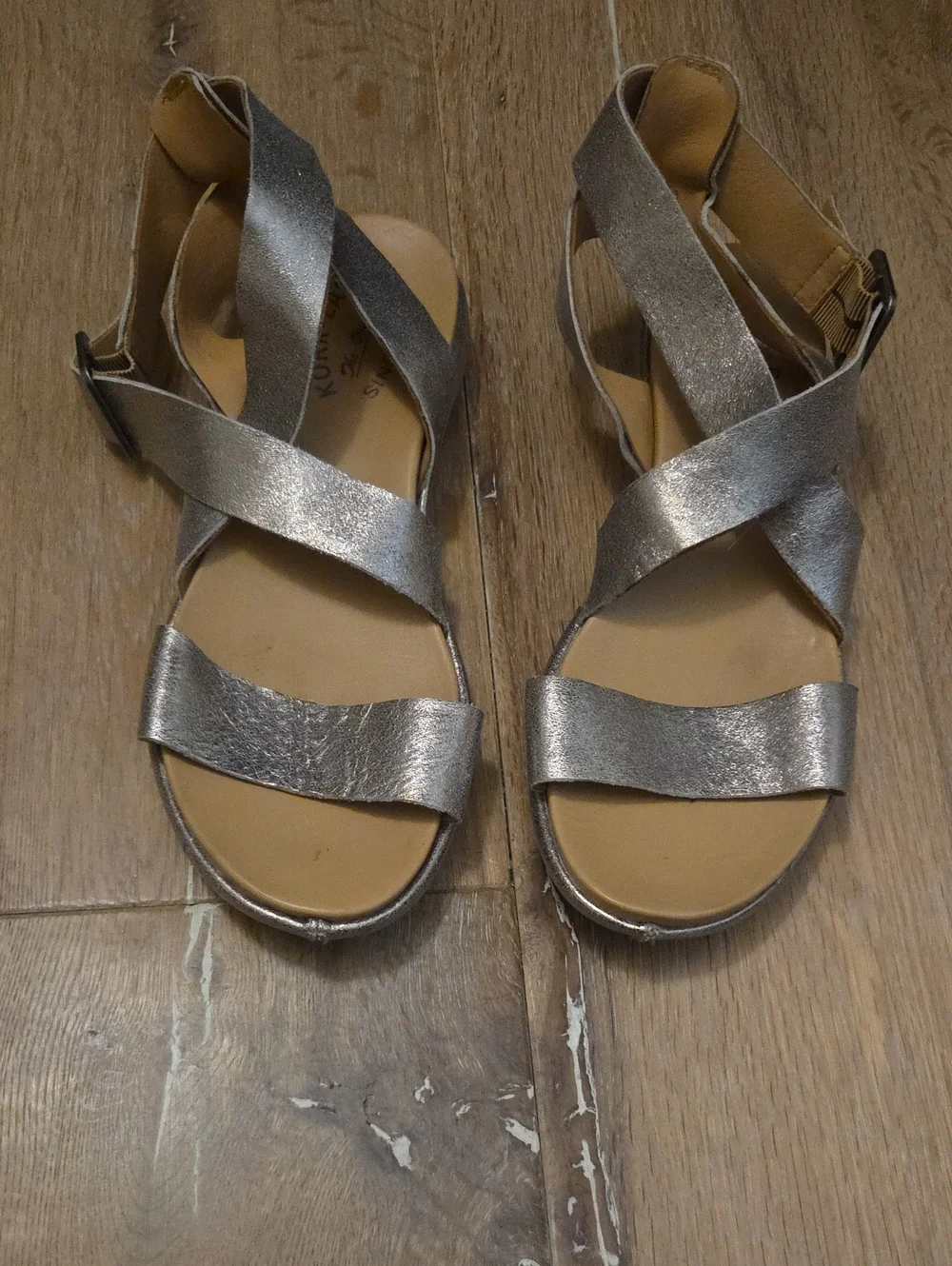 Kork-Ease Erigon Gold Leather Slingback Buckle Sandals 8 FLAW